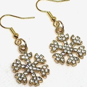 GOLD Rhinestone Snowflake Christmas Earrings
